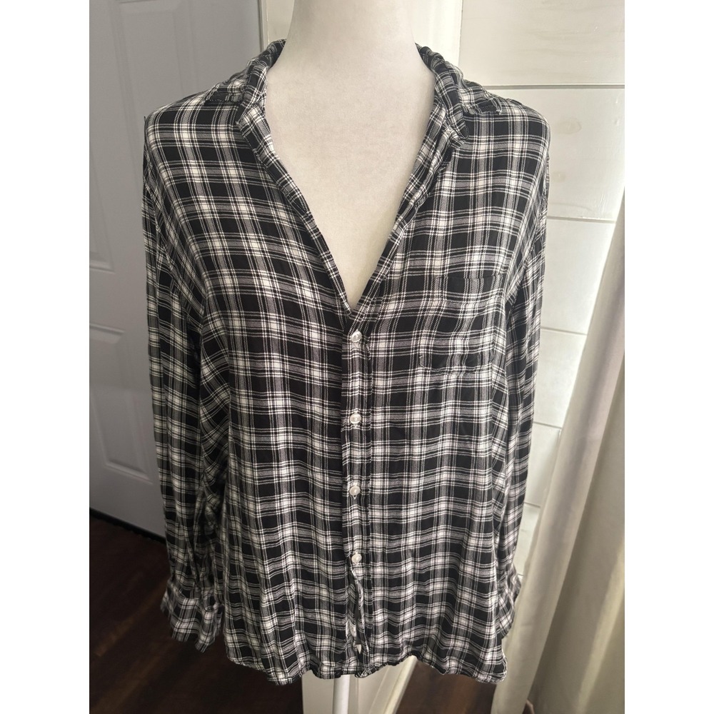 Frank & Eileen Shirt Womens Large Black White Plaid Button Top Flannel‎ Casual